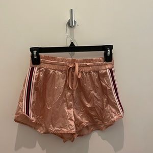 Aritzia TNA - Light Pink Shiny Retro Shorts with Side Stripe